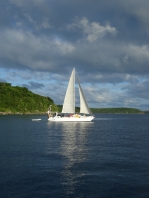Sailing out of the anchorage at Port Maurelle