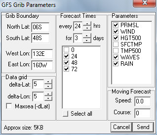 Select the information you want and the number of days Select the parameters you want