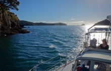 Coming through Man of War passage to enter Fitzroy Harbour on Great Barrier Island.