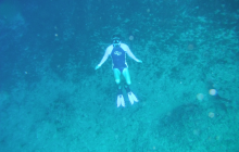 Dad several metres down at the Blue Hole.