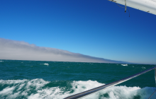 We were engulfed by this cloud the preceeding night getting down to less than 10m viz, Around midday it had passed through leaving us with blue skies once more. We were loving the new radar while sitting in this.